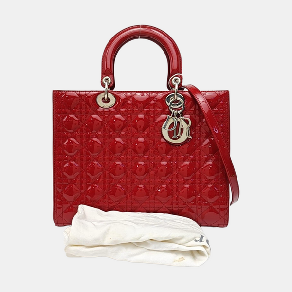 Lady Dior Large Cannage Patent Leather Red