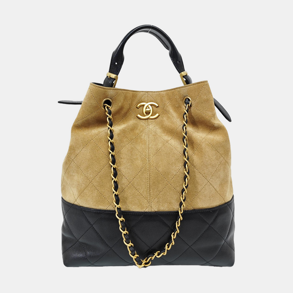 Quilted Suede Shoulder Bag Beige