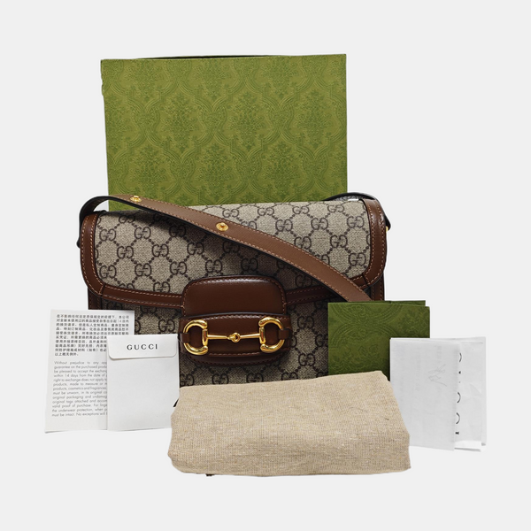 Horsebit 1955 Medium Monogram Coated Canvas Beige