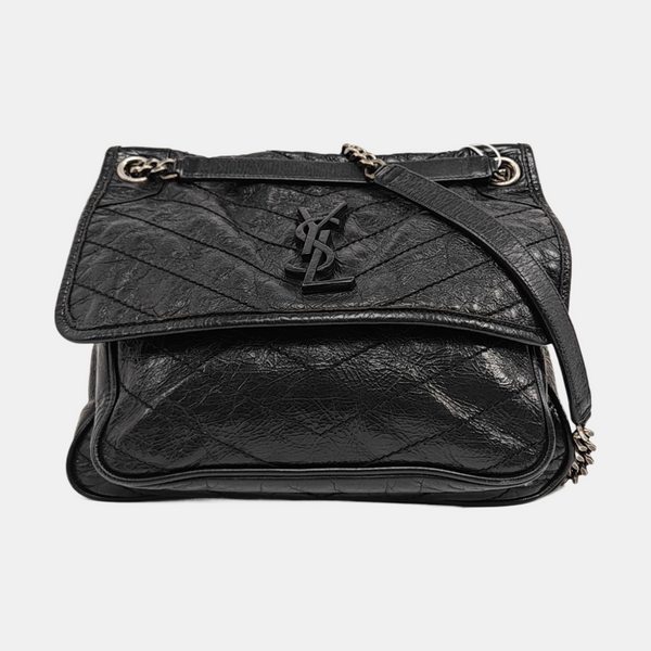 NIKI Medium Chevron Calfskin Black
