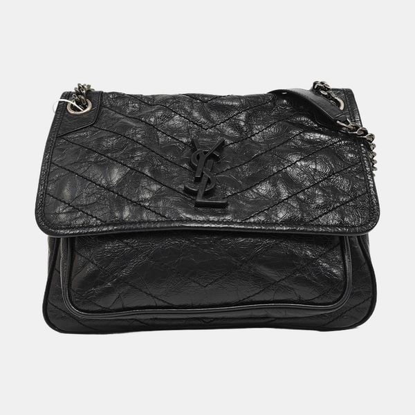 NIKI Medium Chevron Calfskin Black