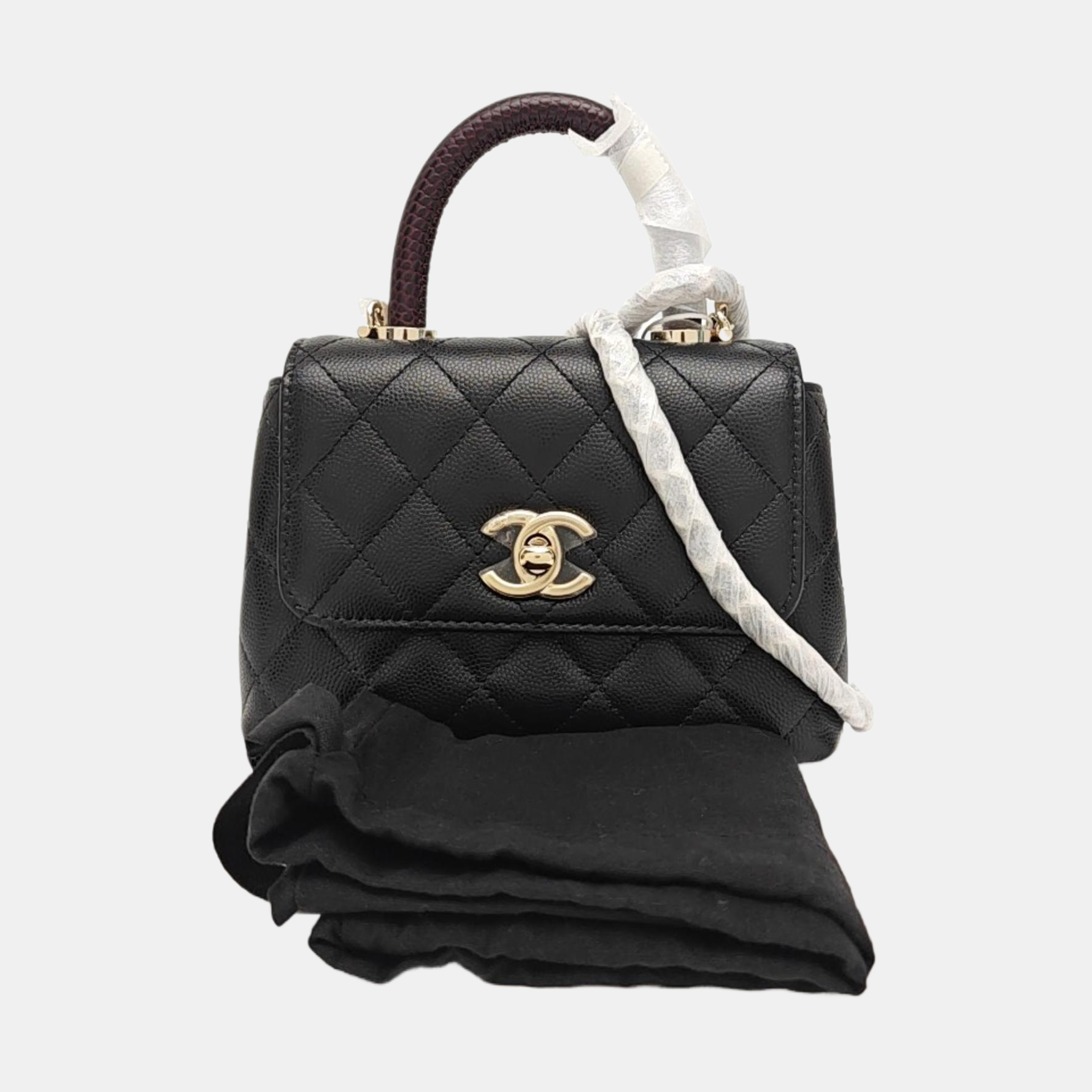 Quilted Grained Calfskin Shoulder Bag Black