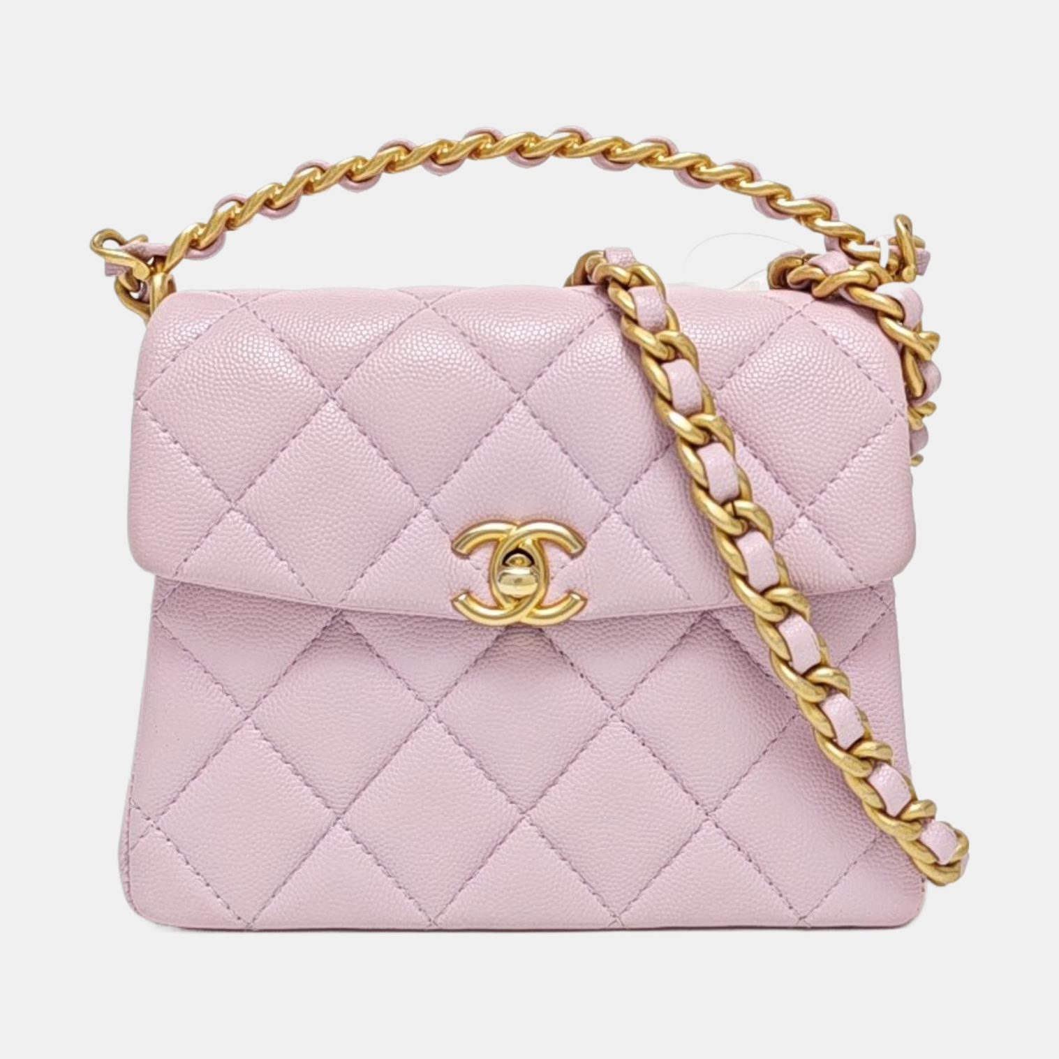 Quilted Grained Calfskin Shoulder Bag Mini Purple