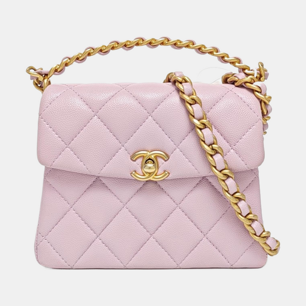 Quilted Grained Calfskin Shoulder Bag Mini Purple
