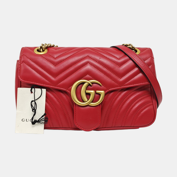 GG Marmont Medium Quilted Calfskin Red