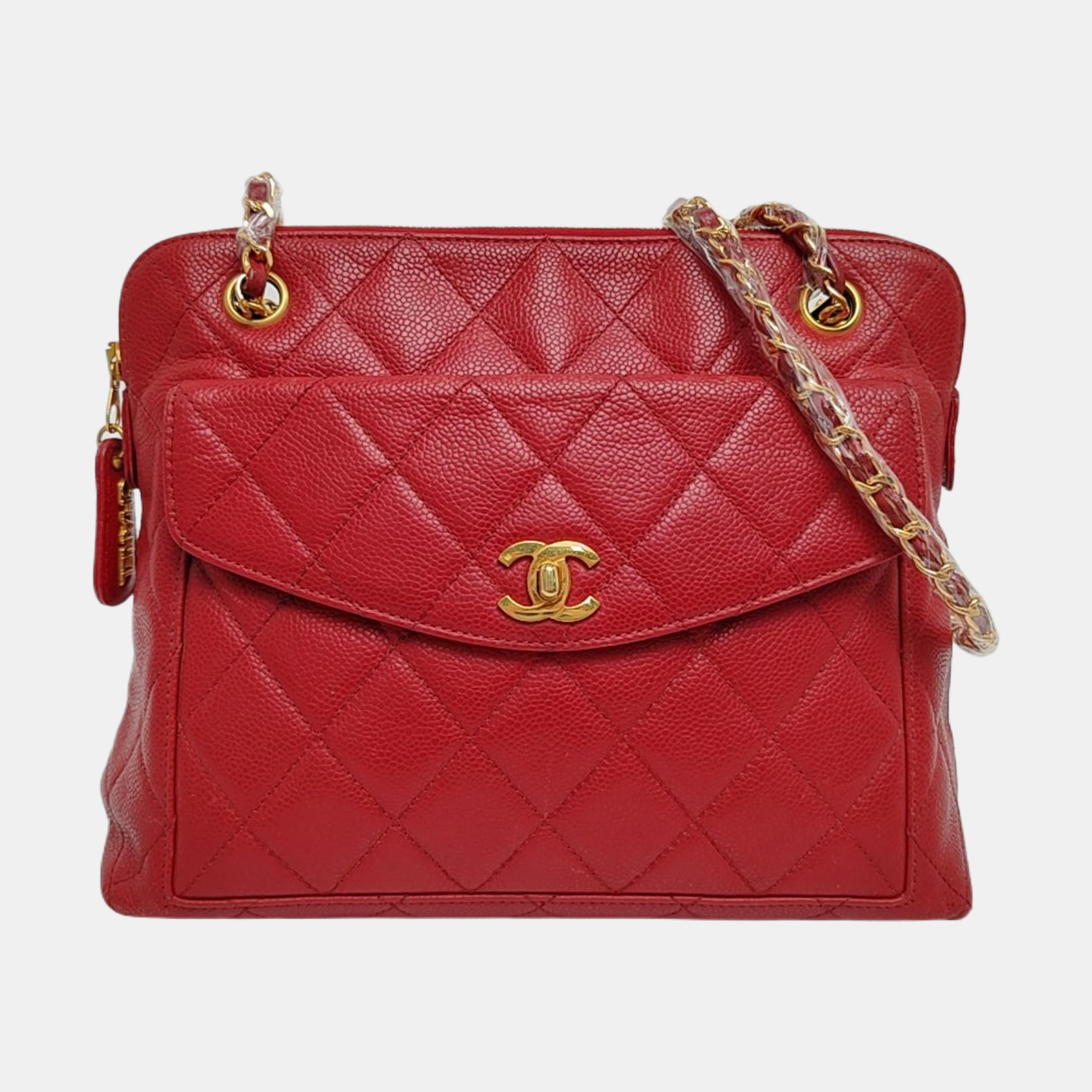 VINTAGE CC LOGO Quilted Grained Calfskin Red