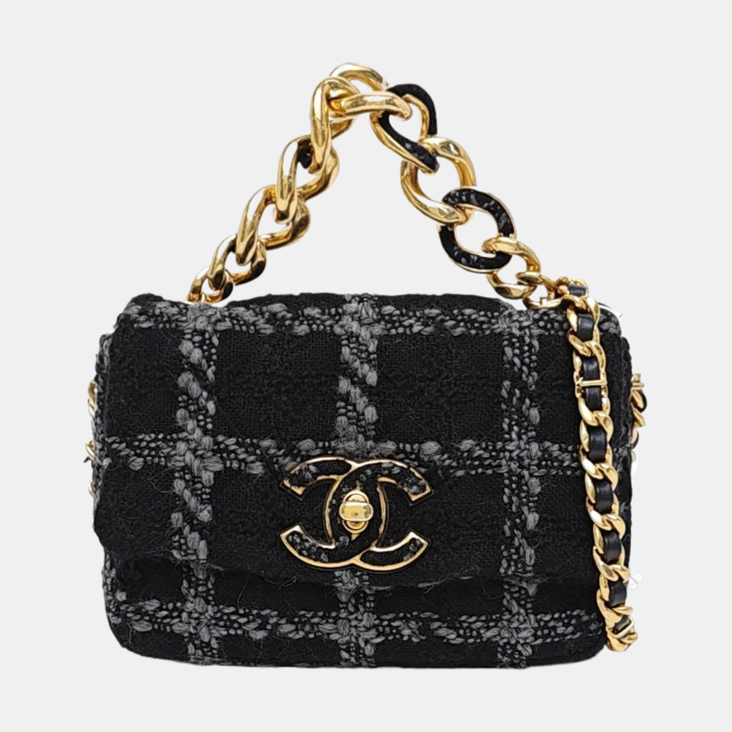 CHANEL 19 Small Quilted Wool Black