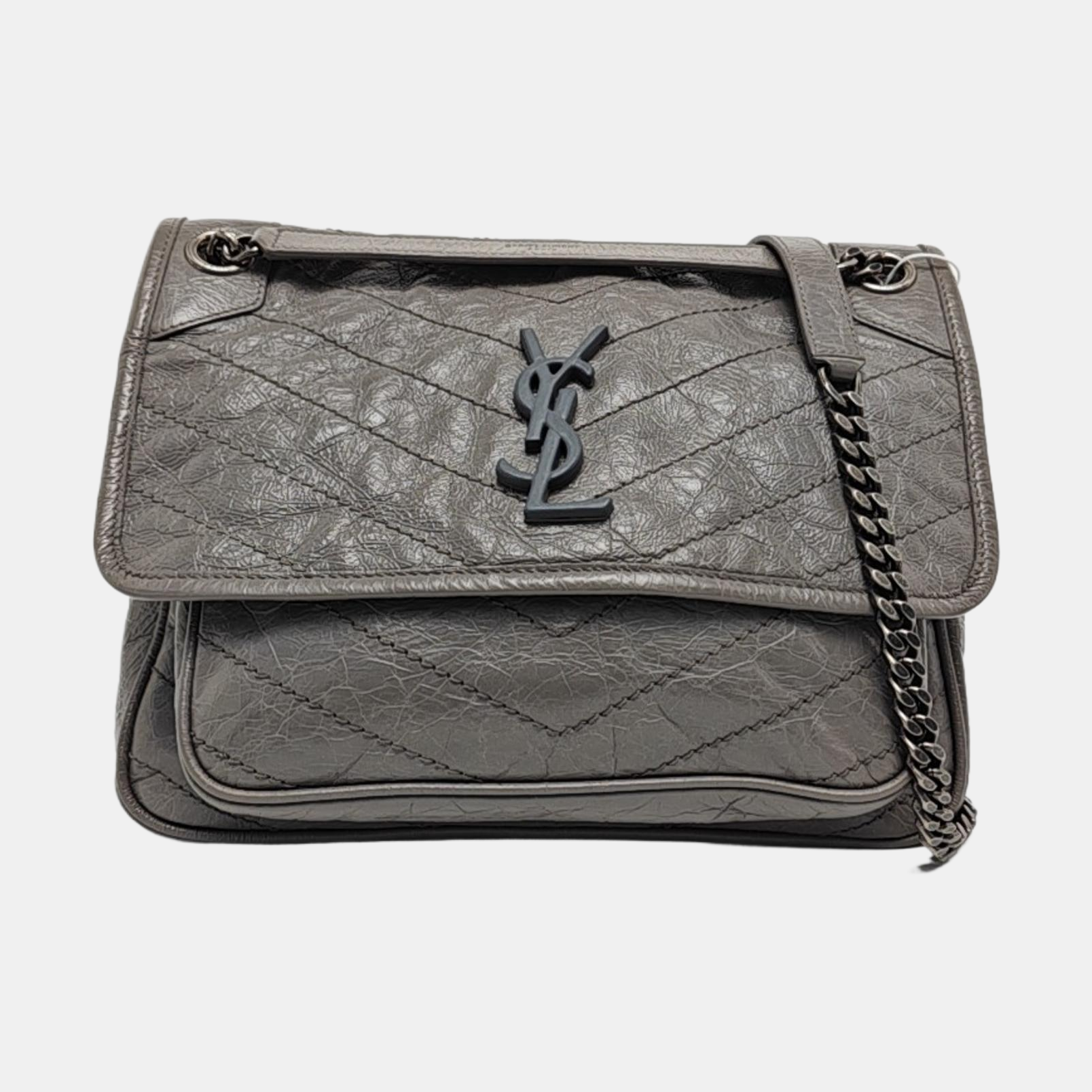NIKI Medium Chevron Calfskin Gray