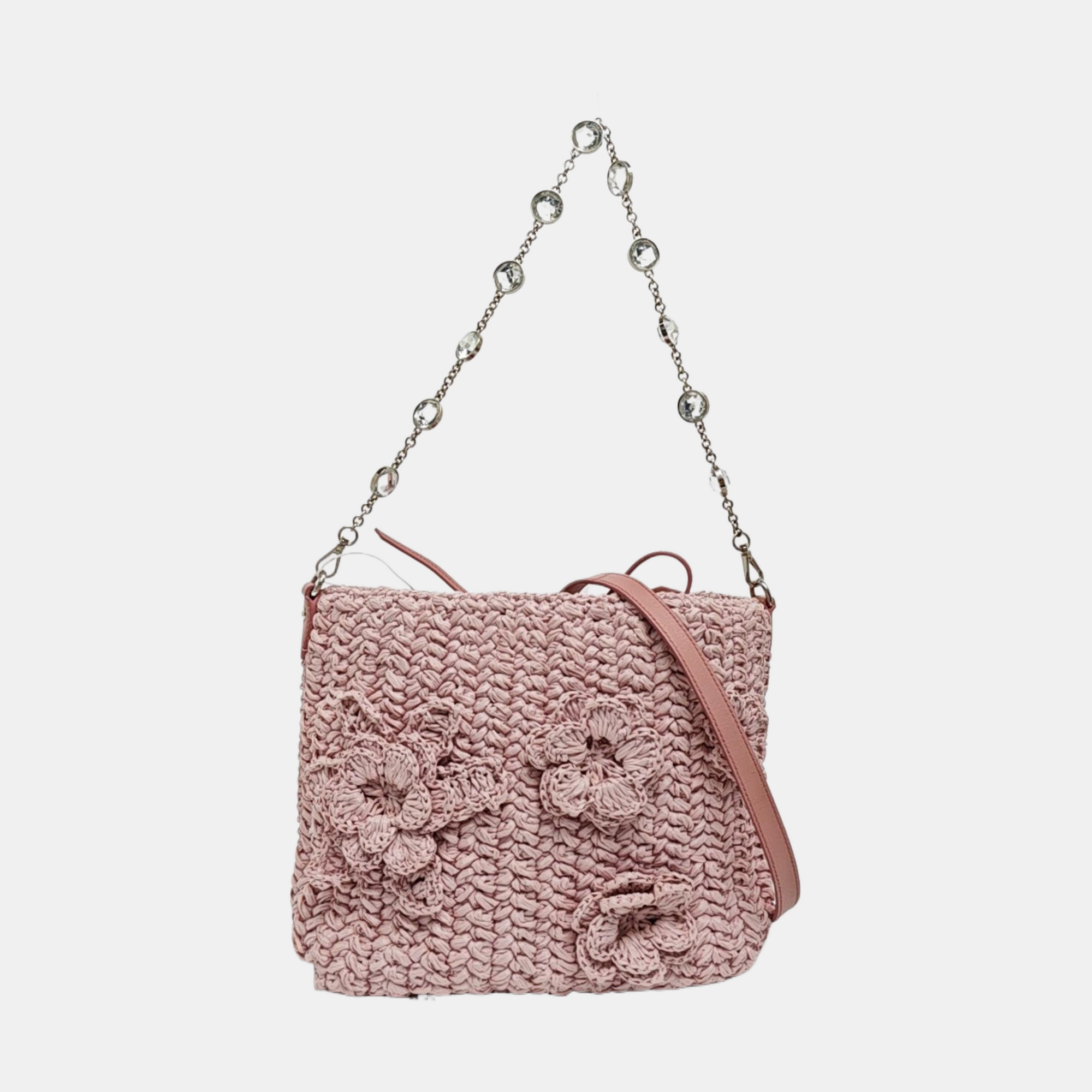 Straw Bucket Bag Pink