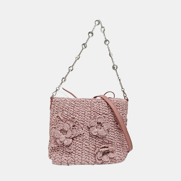Straw Bucket Bag Pink