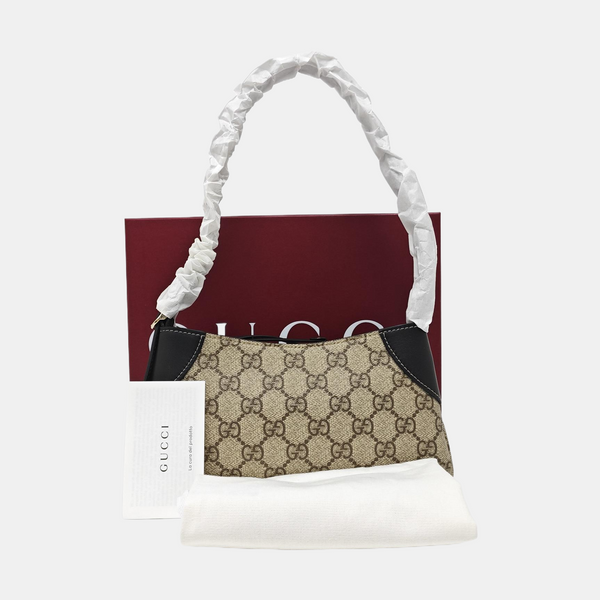 GG Emblem Small Monogram Coated Canvas Beige