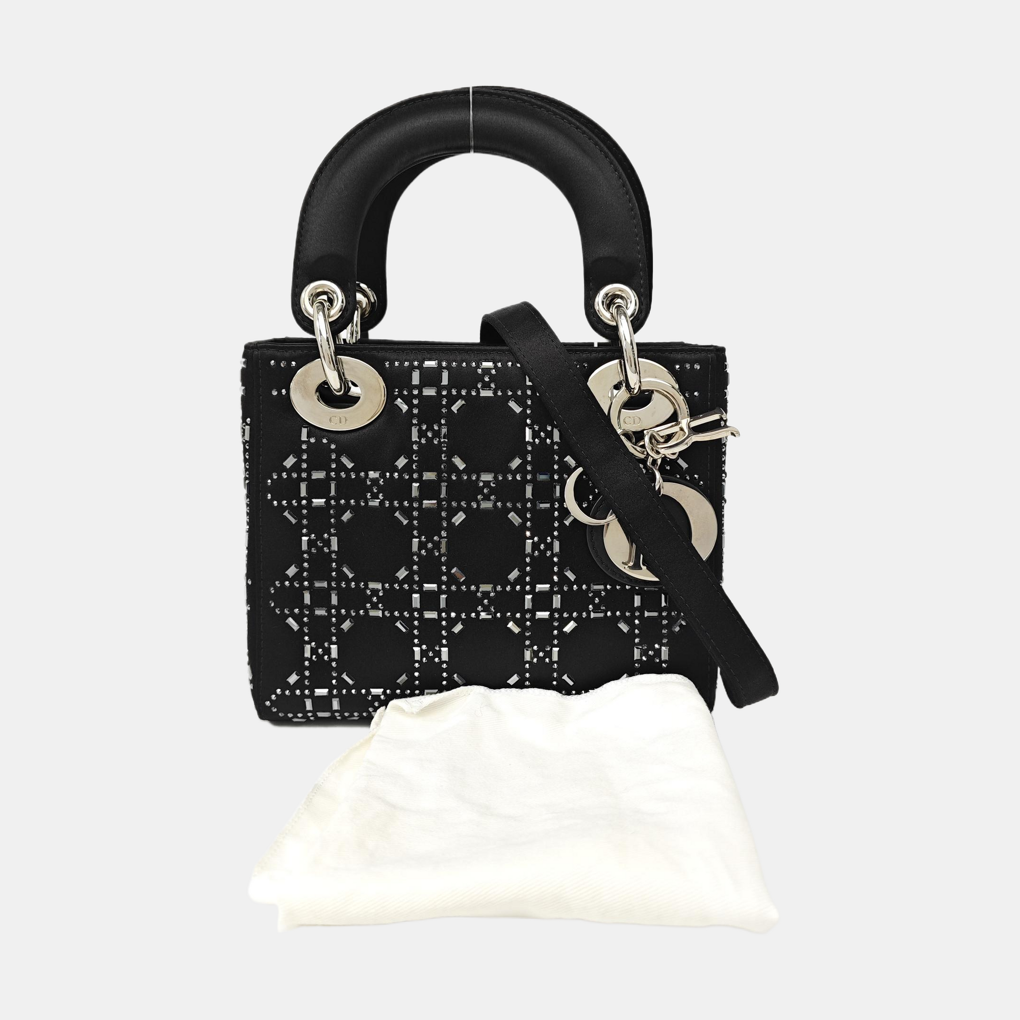 Lady Dior Mini Cannage Silk Satin Black
