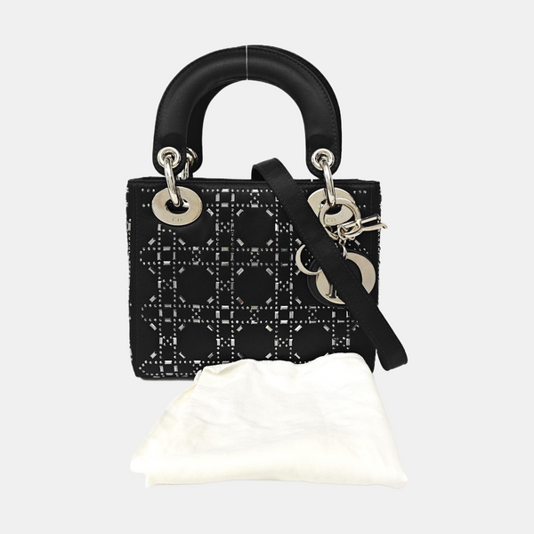 Lady Dior Mini Cannage Silk Satin Black