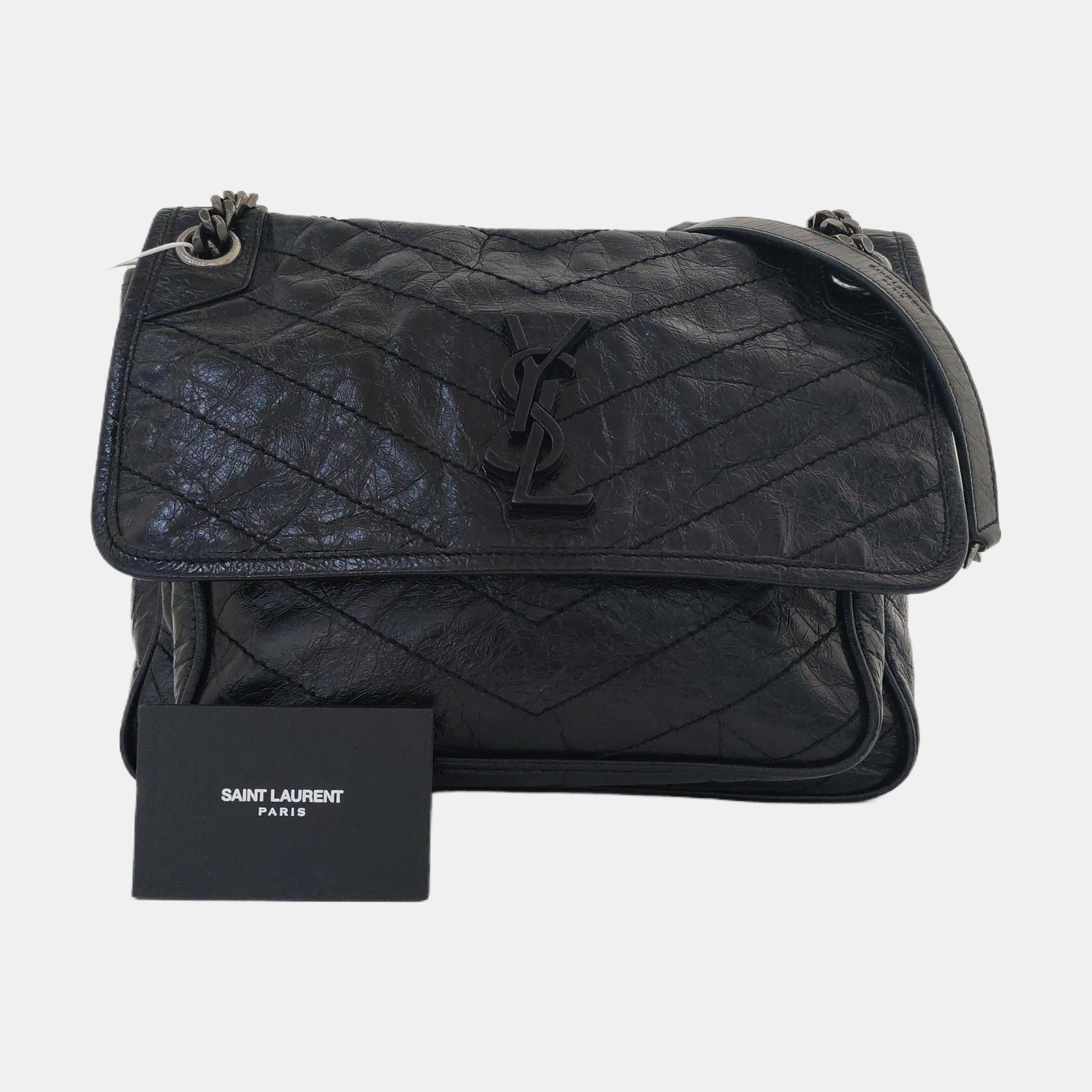 NIKI Medium Chevron Calfskin Black