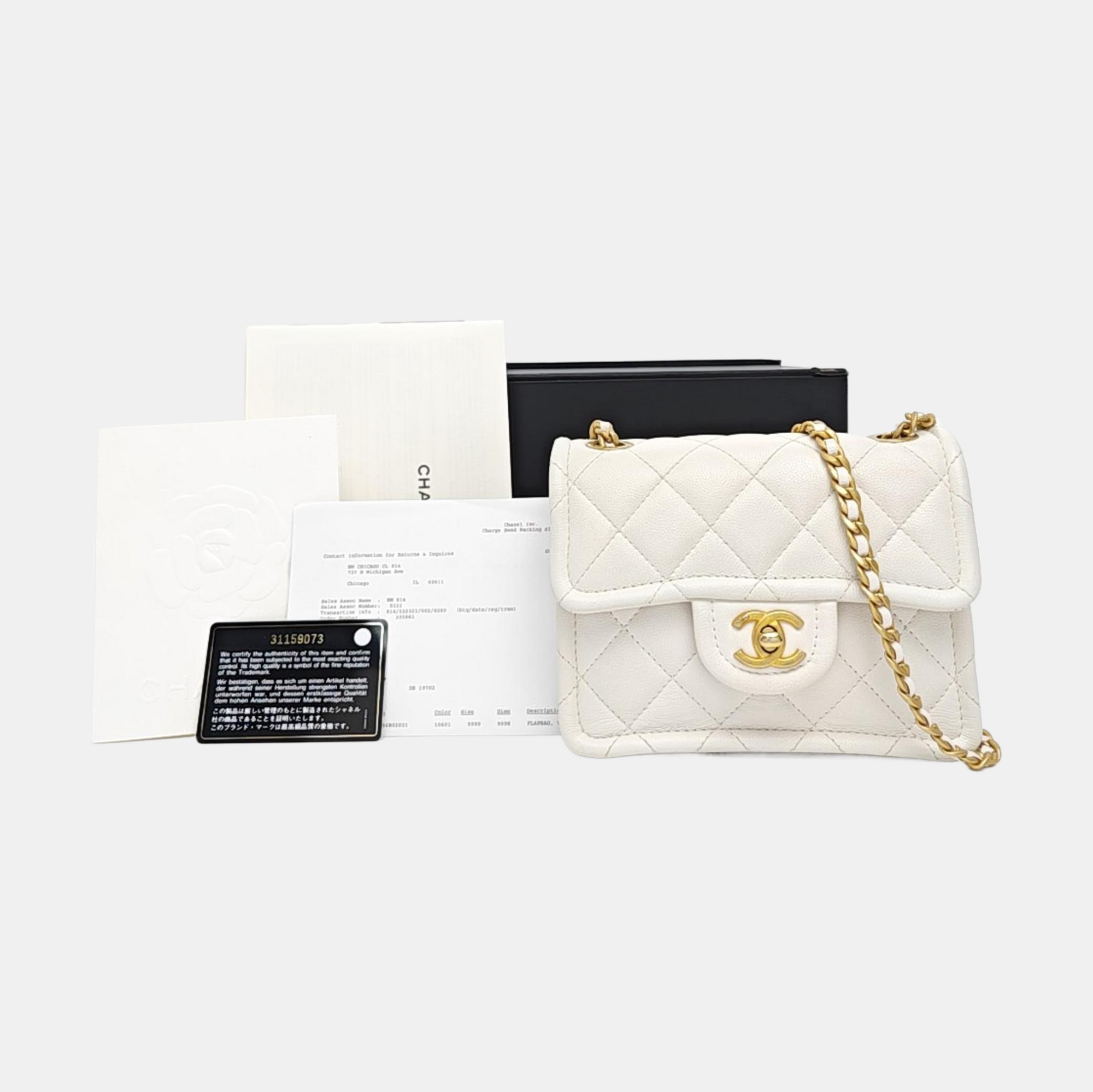 Quilted Grained Calfskin Shoulder Bag White