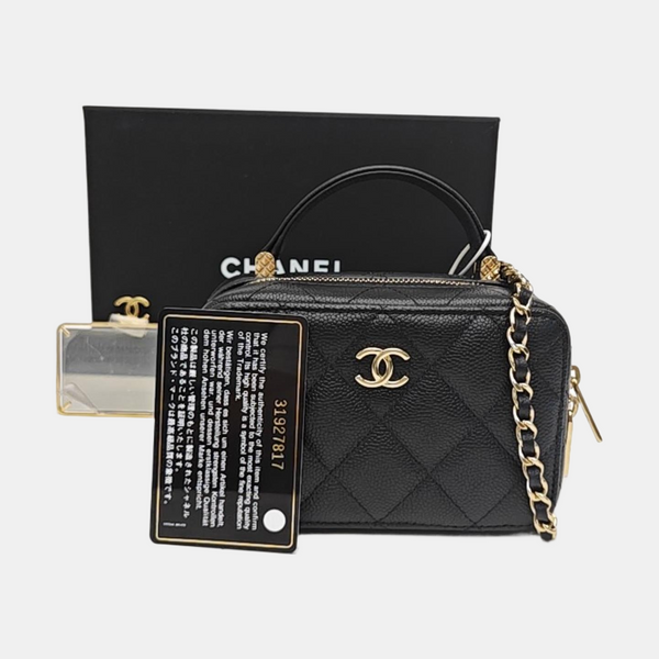 Quilted Grained Calfskin Shoulder Bag Black