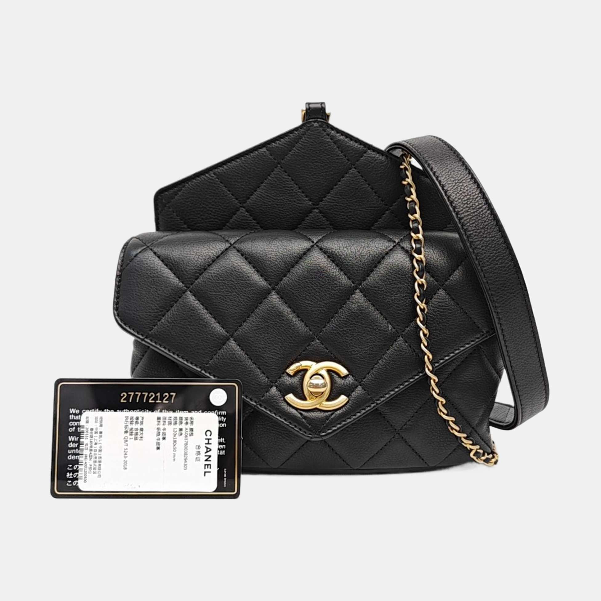 Quilted Calfskin Shoulder Bag Black
