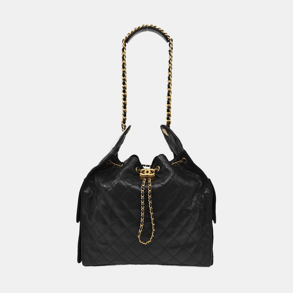 CHANEL 25 Medium Quilted Grained Calfskin Black