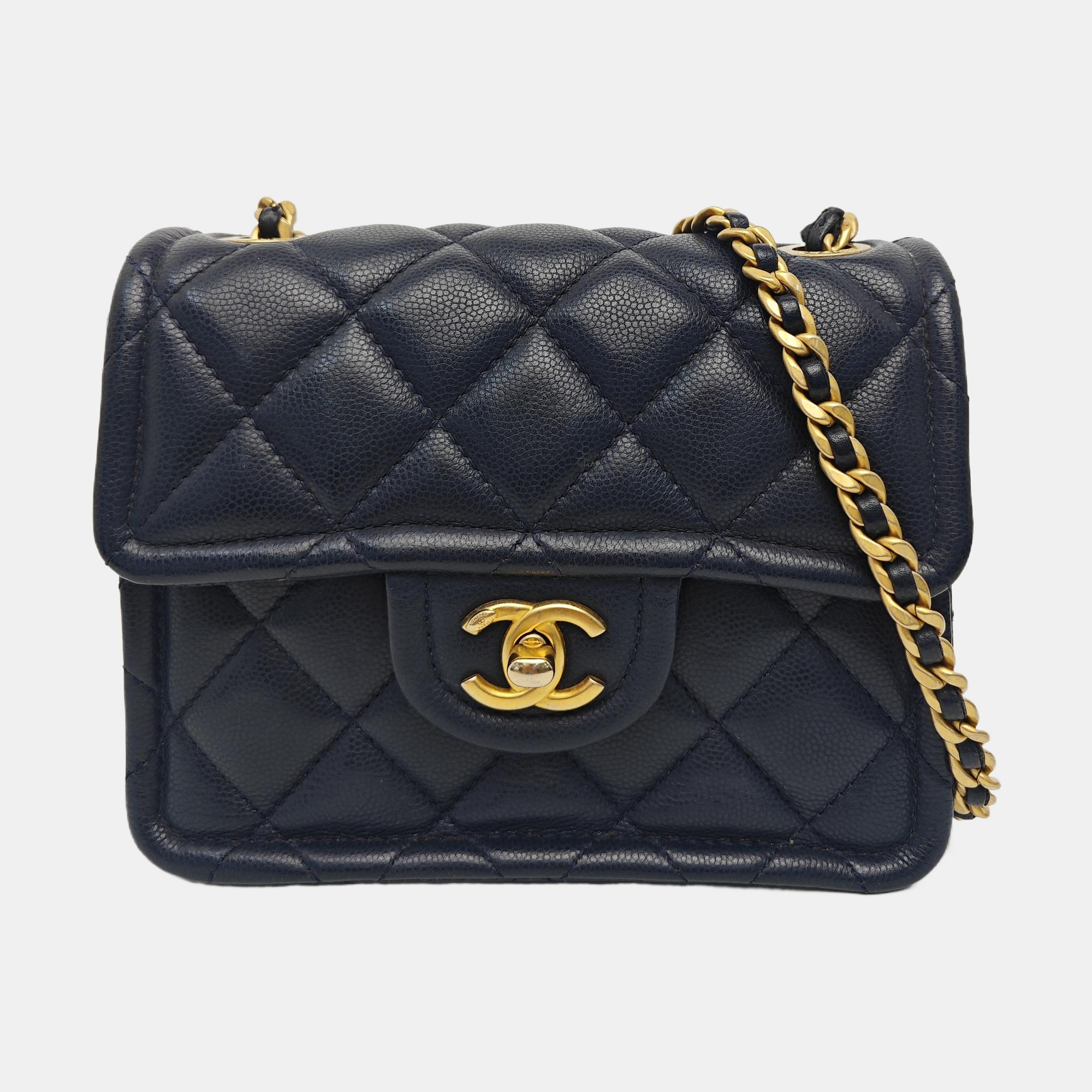 Quilted Grained Calfskin Shoulder Bag Blue