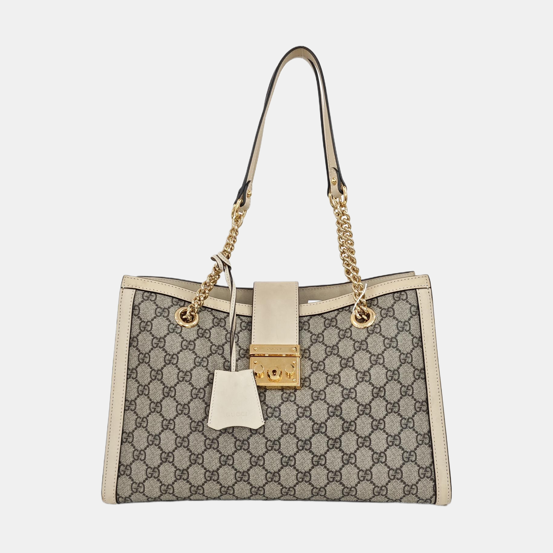 Padlock Medium Monogram Coated Canvas Beige