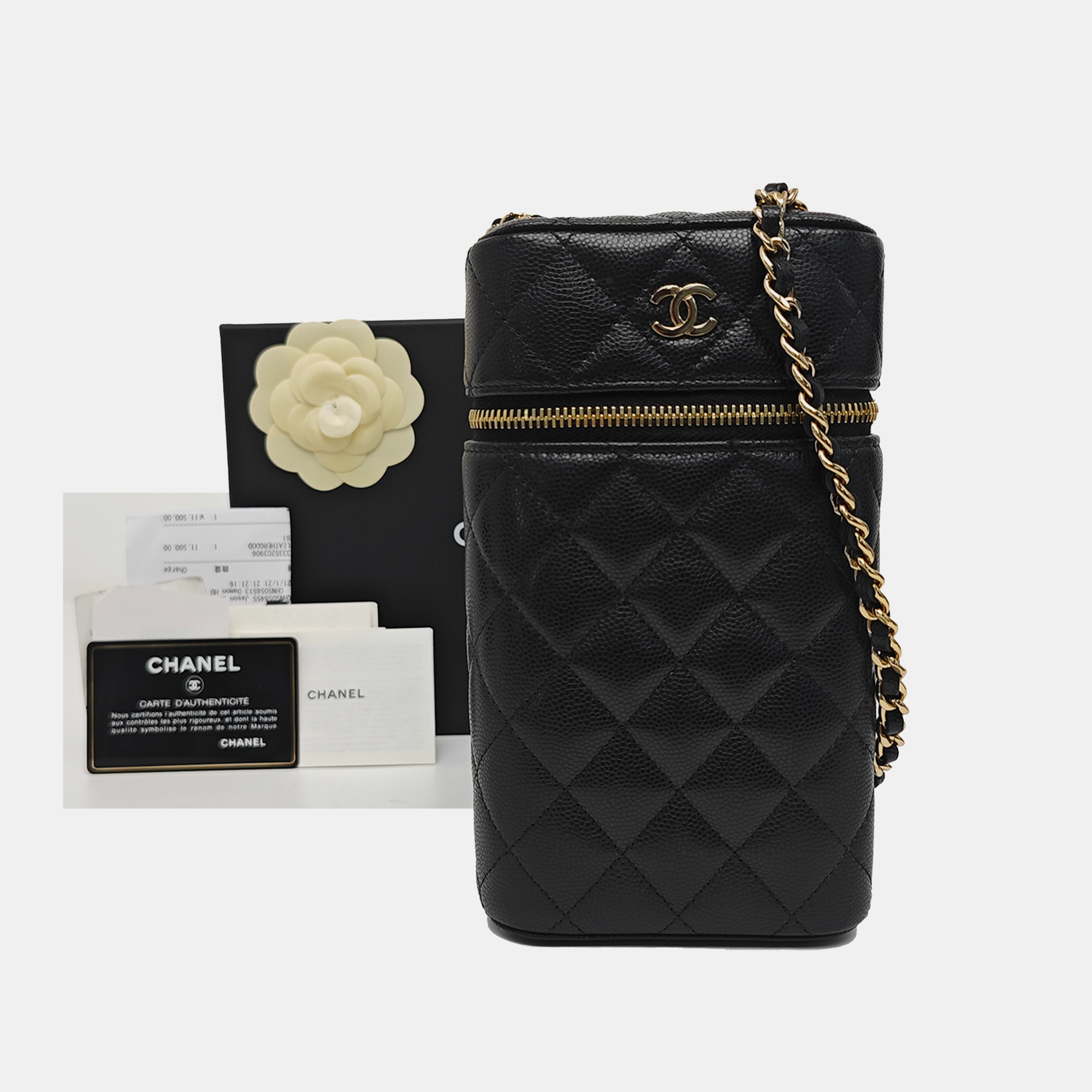 Quilted Grained Calfskin Shoulder Bag Black