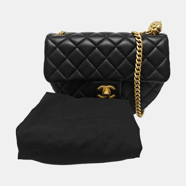 Quilted Lambskin Shoulder Bag Small Black