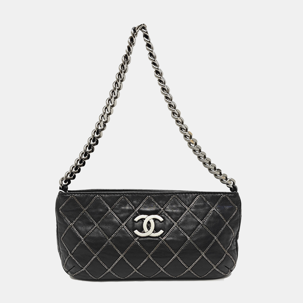 Quilted Lambskin Top Handle Bag Black