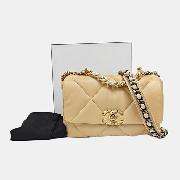 CHANEL 19 Small Quilted Lambskin Beige