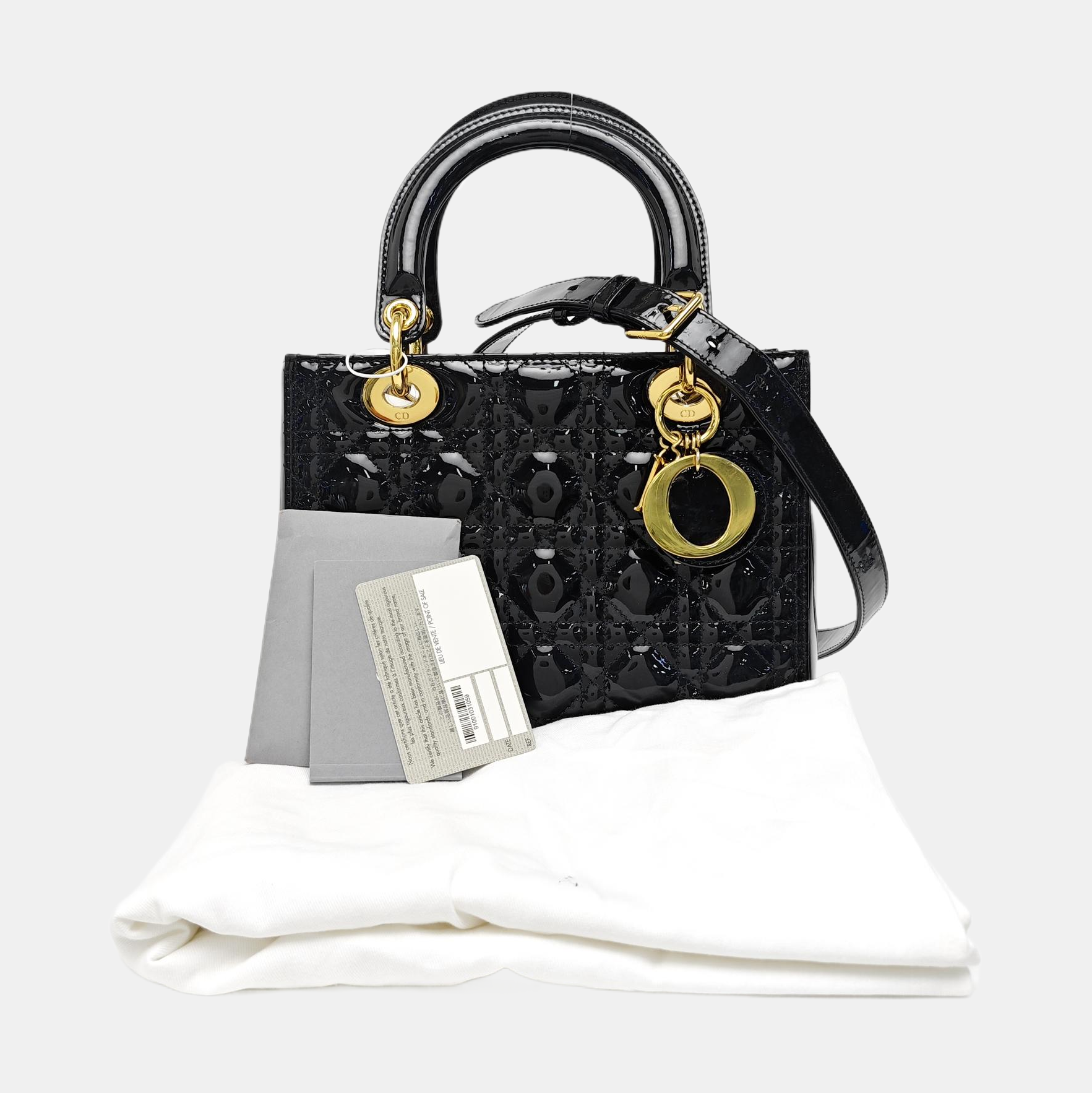 Lady Dior Medium Cannage Patent Leather Black