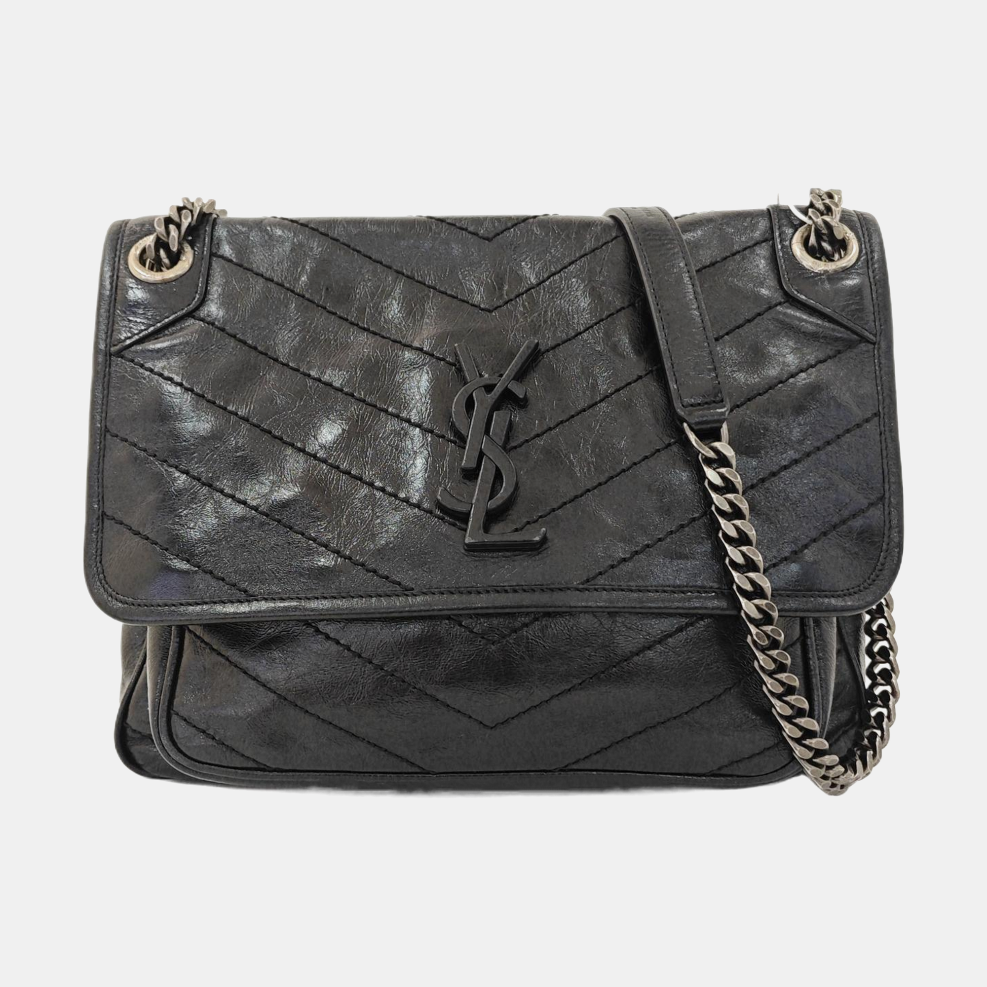 NIKI Medium Chevron Calfskin Black