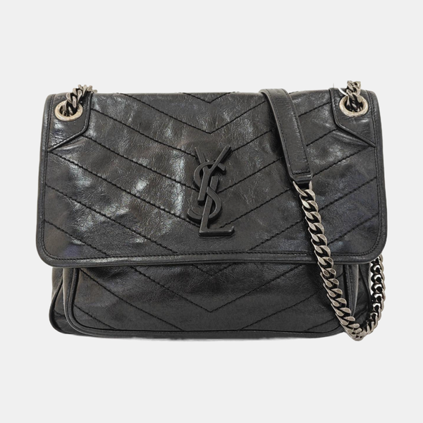 NIKI Medium Chevron Calfskin Black