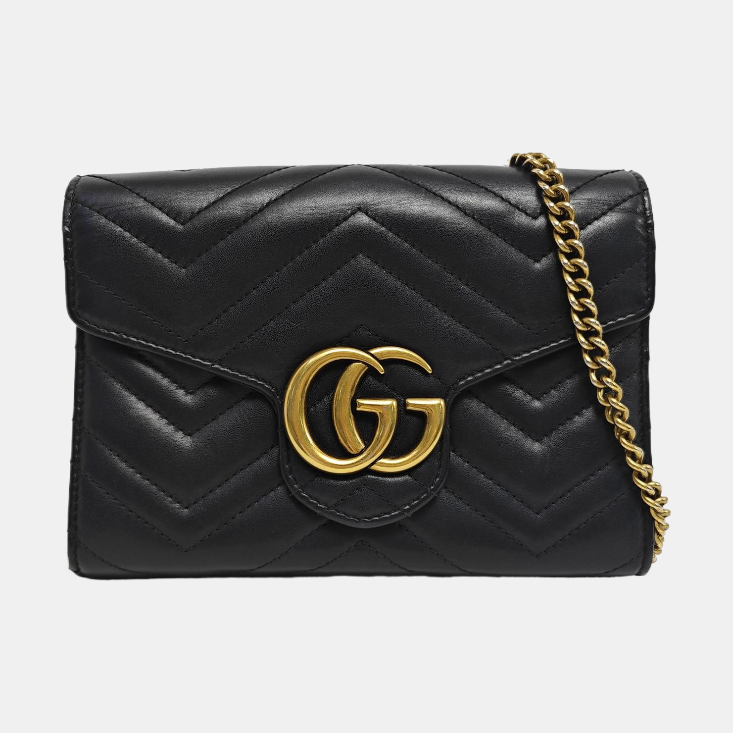 GG Marmont Mini Chevron Calfskin Black
