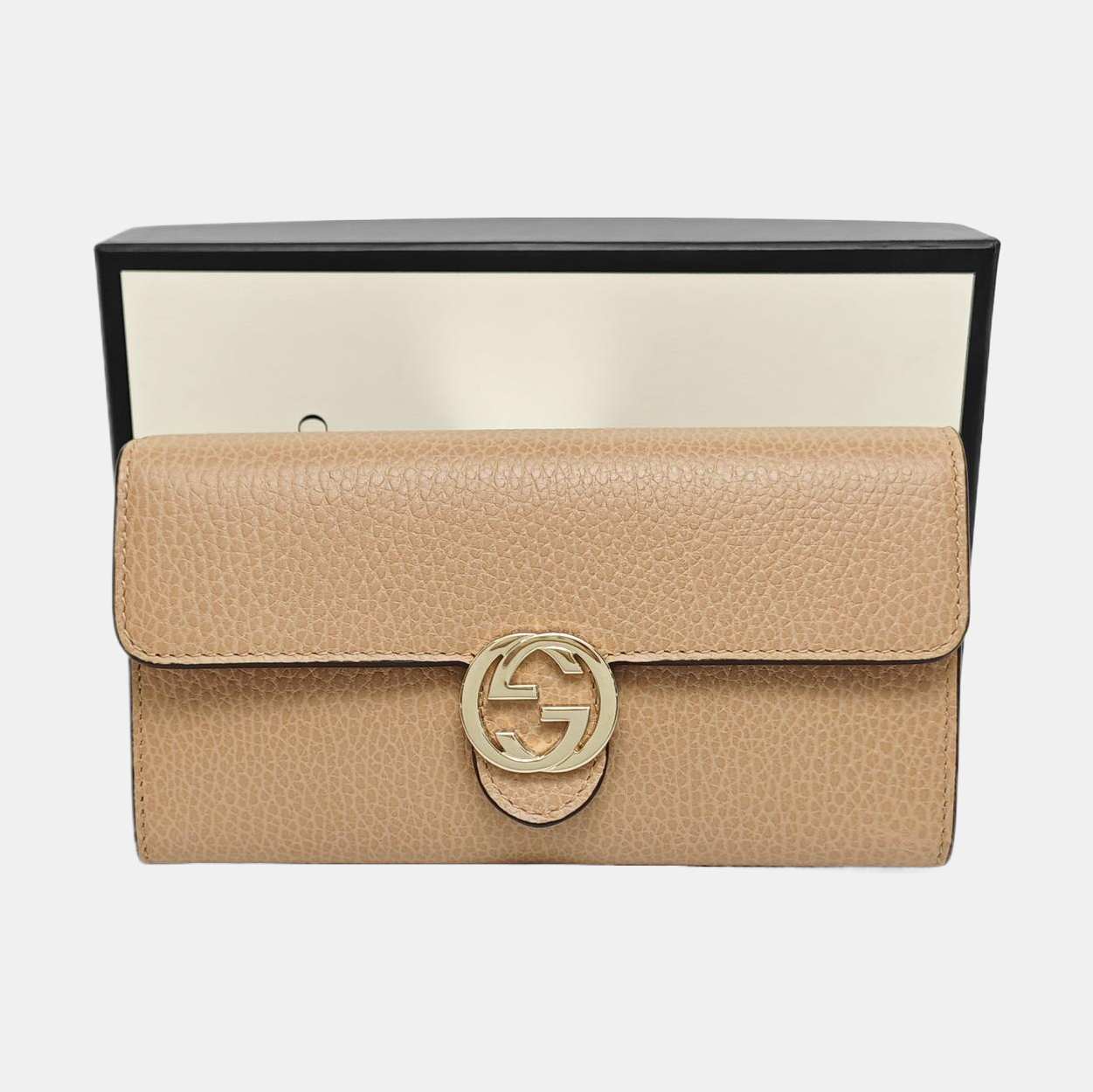 Cartera de piel de becerro marrón con G entrelazadas