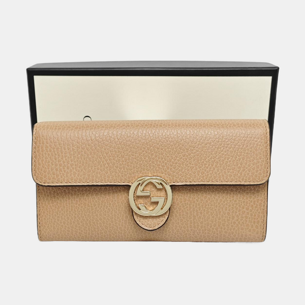 Cartera de piel de becerro marrón con G entrelazadas