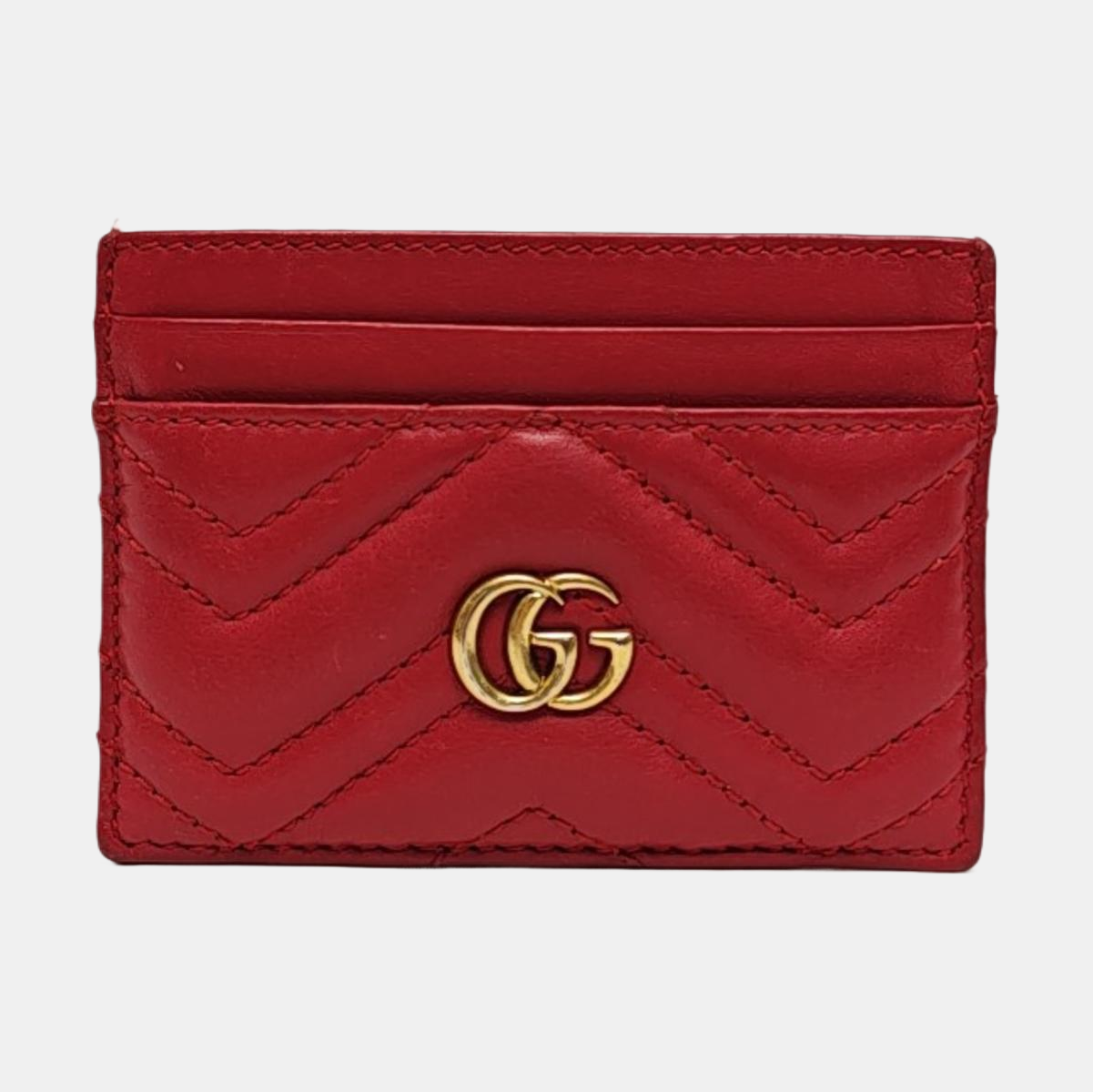 Authenticated pre-owned  GG Marmont Quilted Calfskin Red Card Holder - Card Holder at Looply