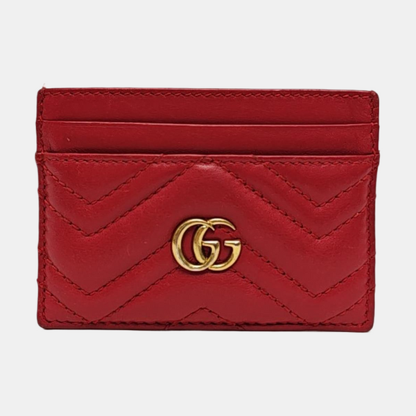 Authenticated pre-owned  GG Marmont Quilted Calfskin Red Card Holder - Card Holder at Looply