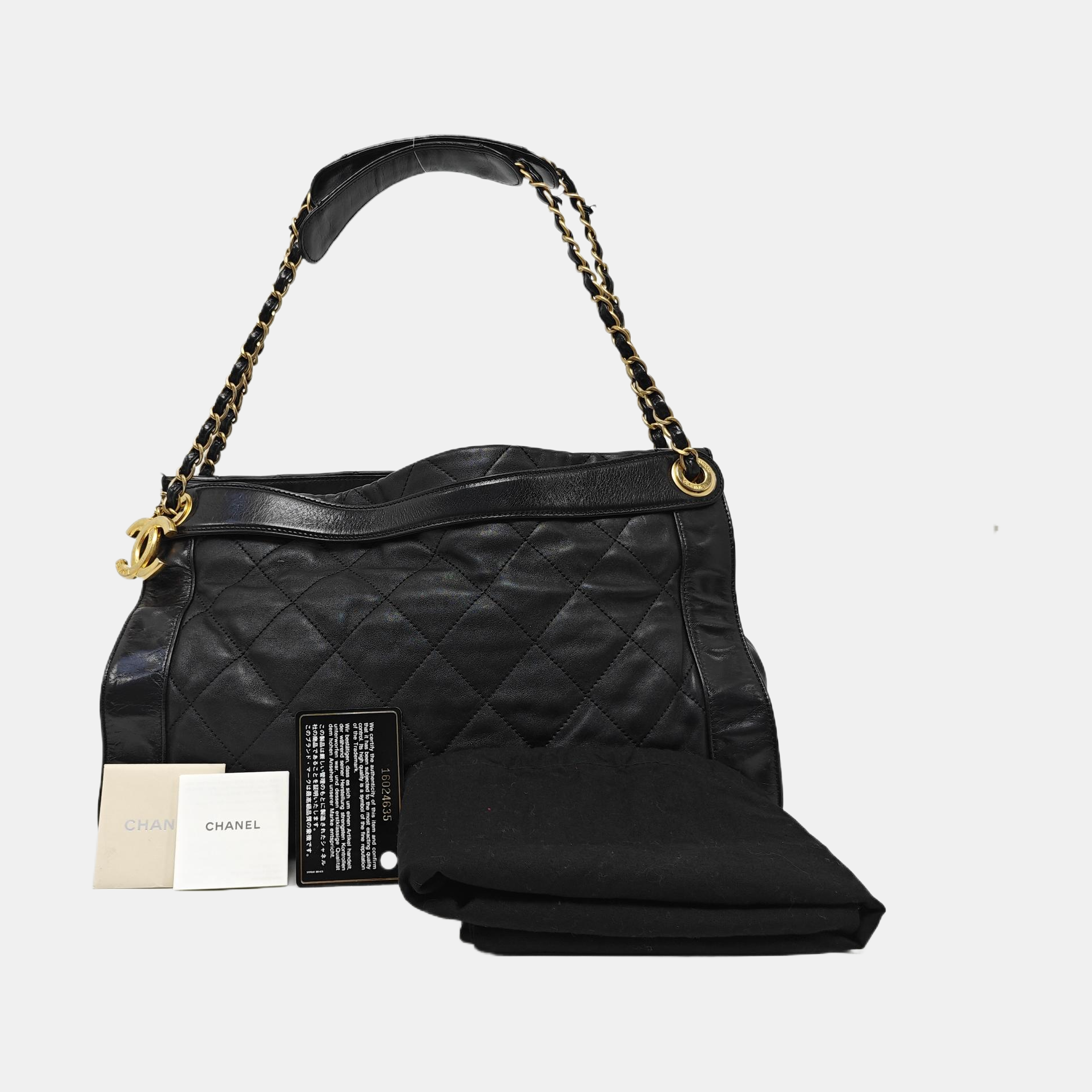 Quilted Calfskin Top Handle Bag Black