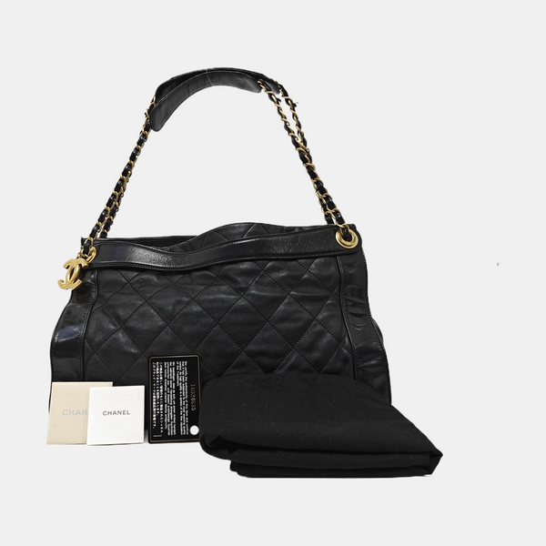 Quilted Calfskin Top Handle Bag Black