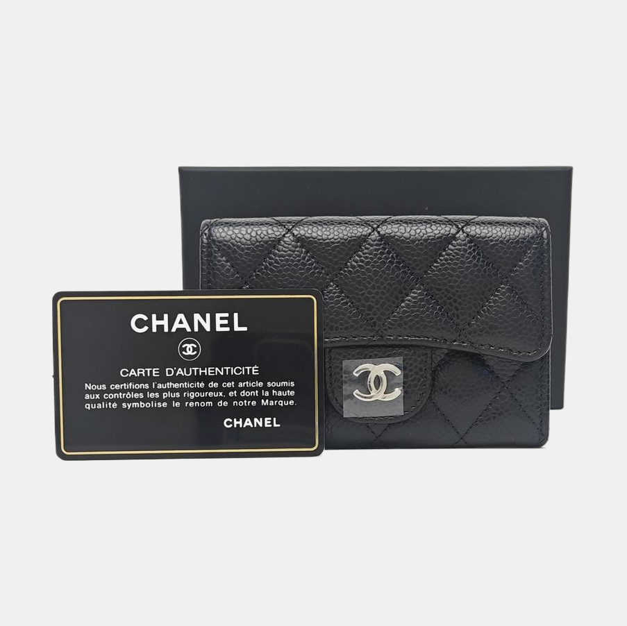 Quilted Grained Calfskin Wallet Black