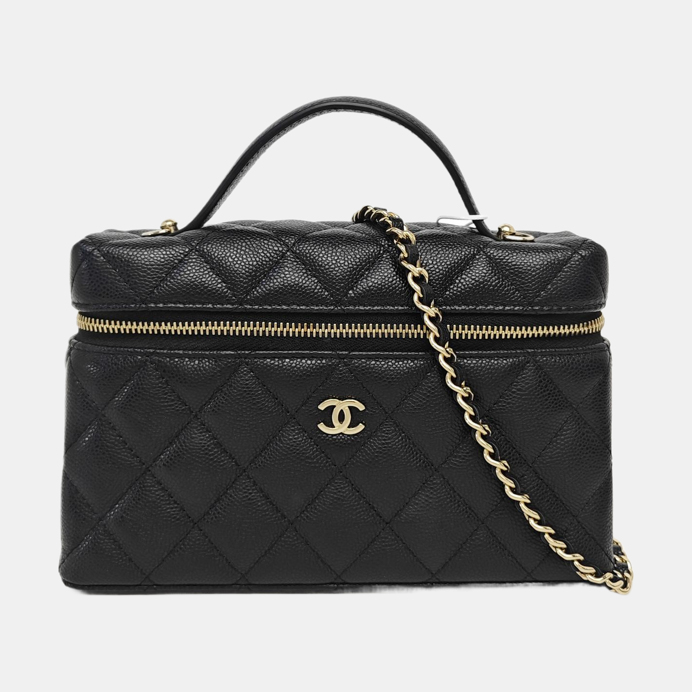 Quilted Grained Calfskin Shoulder Bag Black