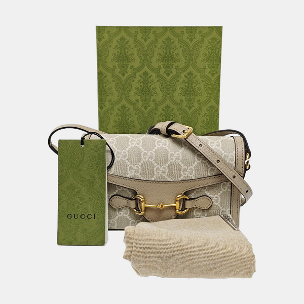 Authenticated pre-owned  Horsebit 1955 Mini Monogram Coated Canvas Beige - Crossbody Bag at Looply