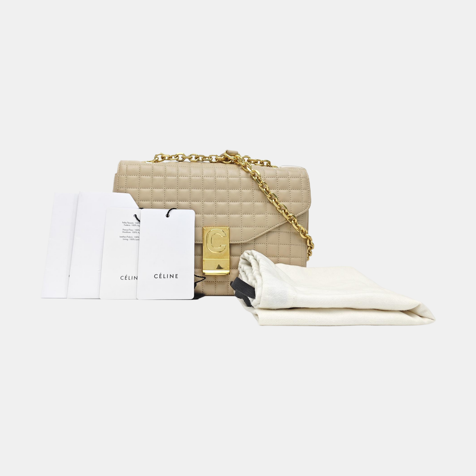 C Medium Quilted Calfskin Beige
