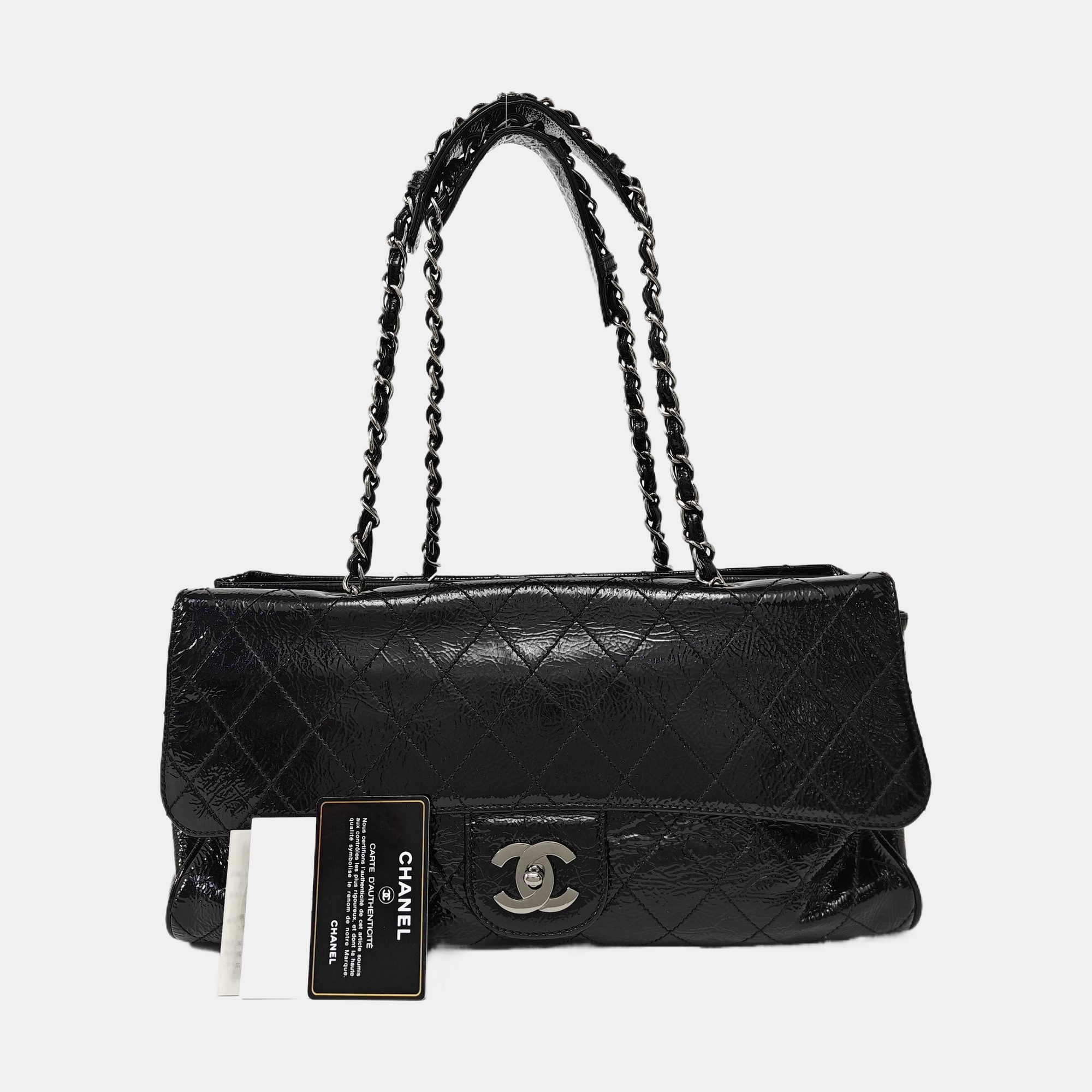 Quilted Patent Leather Shoulder Bag Black