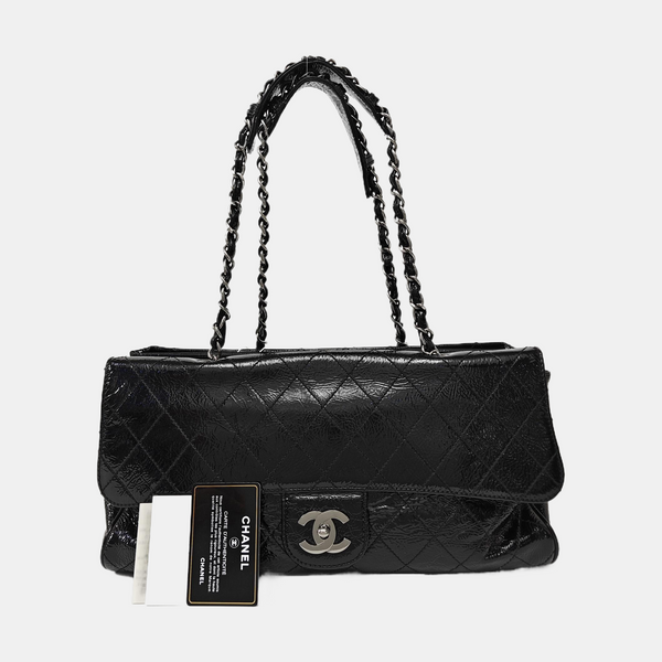 Quilted Patent Leather Shoulder Bag Black
