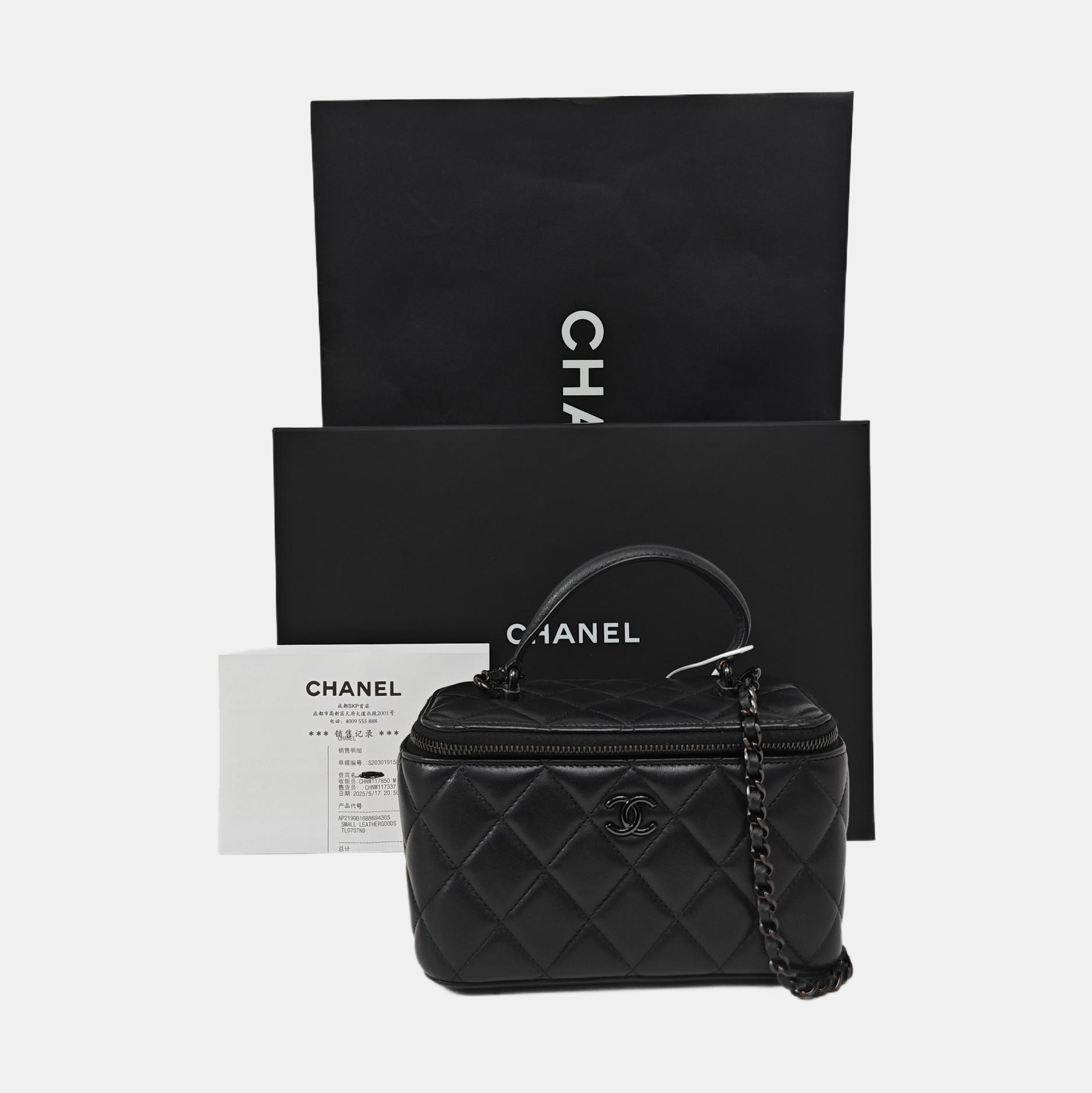 BOLSOS DE COSMÉTICOS VINTAGE Piel de Cordero Acolchada Negra