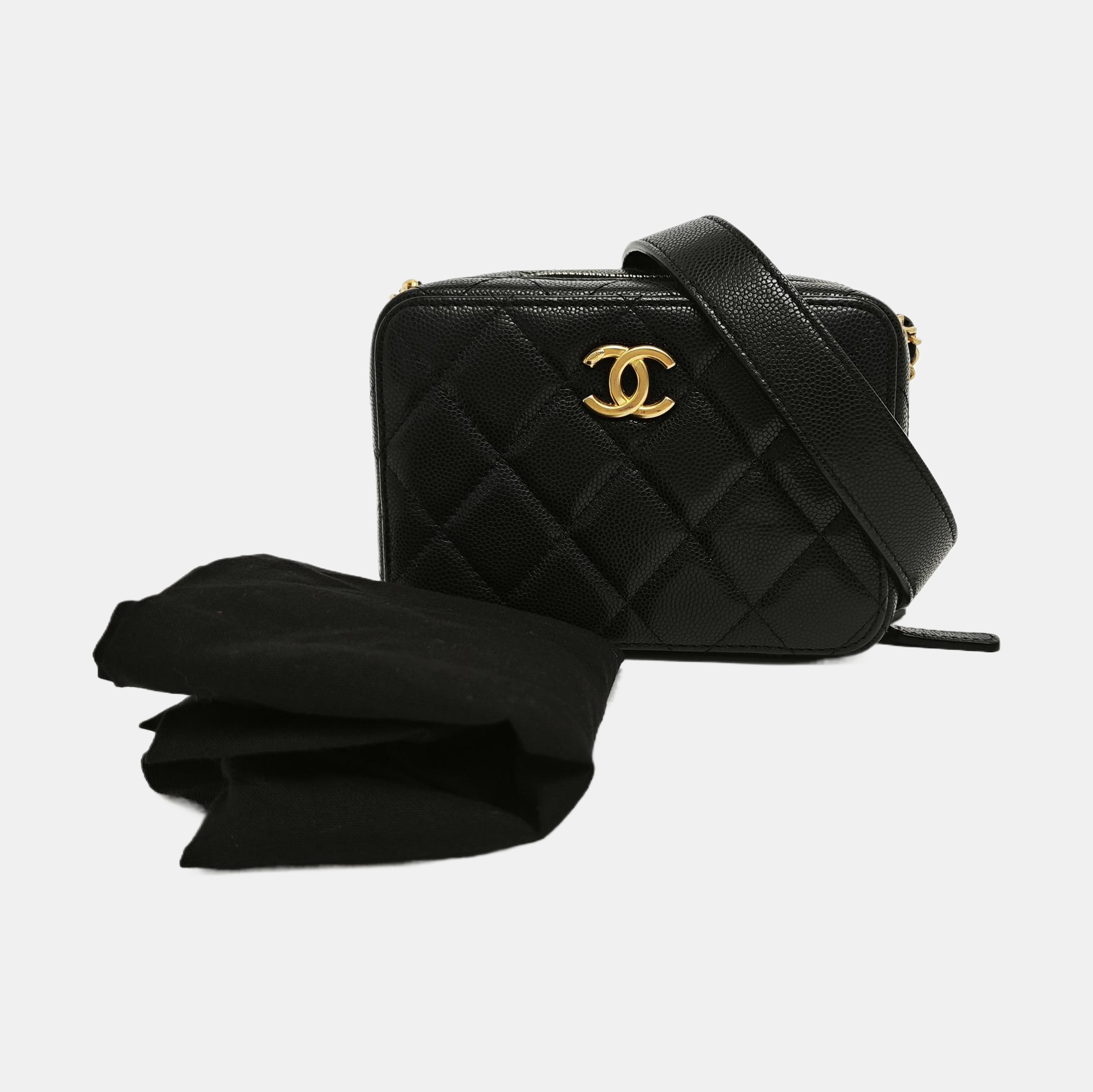 Quilted Grained Calfskin Shoulder Bag Black