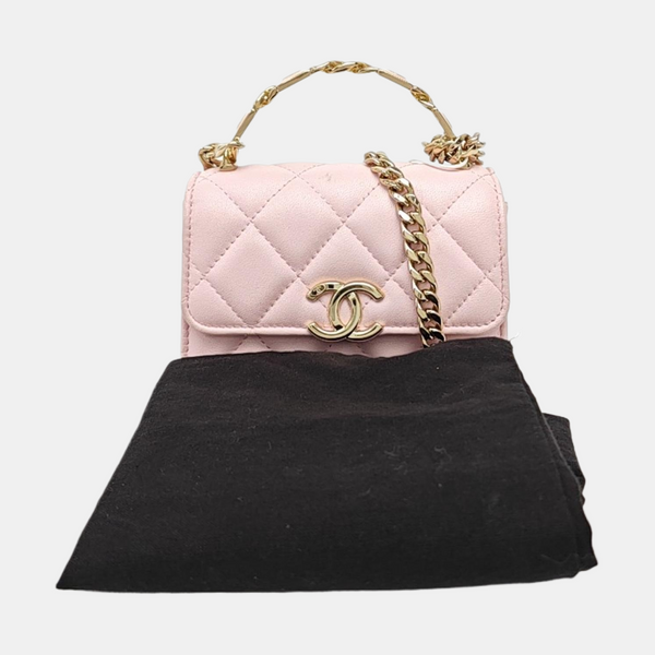 TWO TONE CHAIN HANDLE Quilted Lambskin Pink