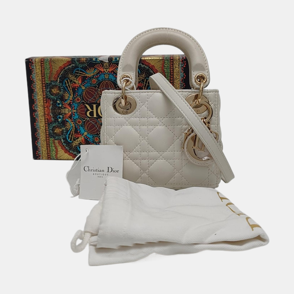 Authenticated pre-owned  Lady Dior Super Mini Cannage Lambskin White - Tote Bag at Looply