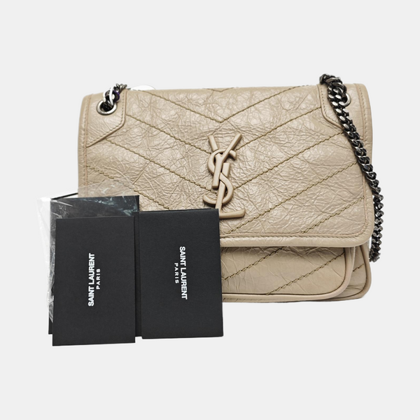 NIKI Small Chevron Calfskin Beige