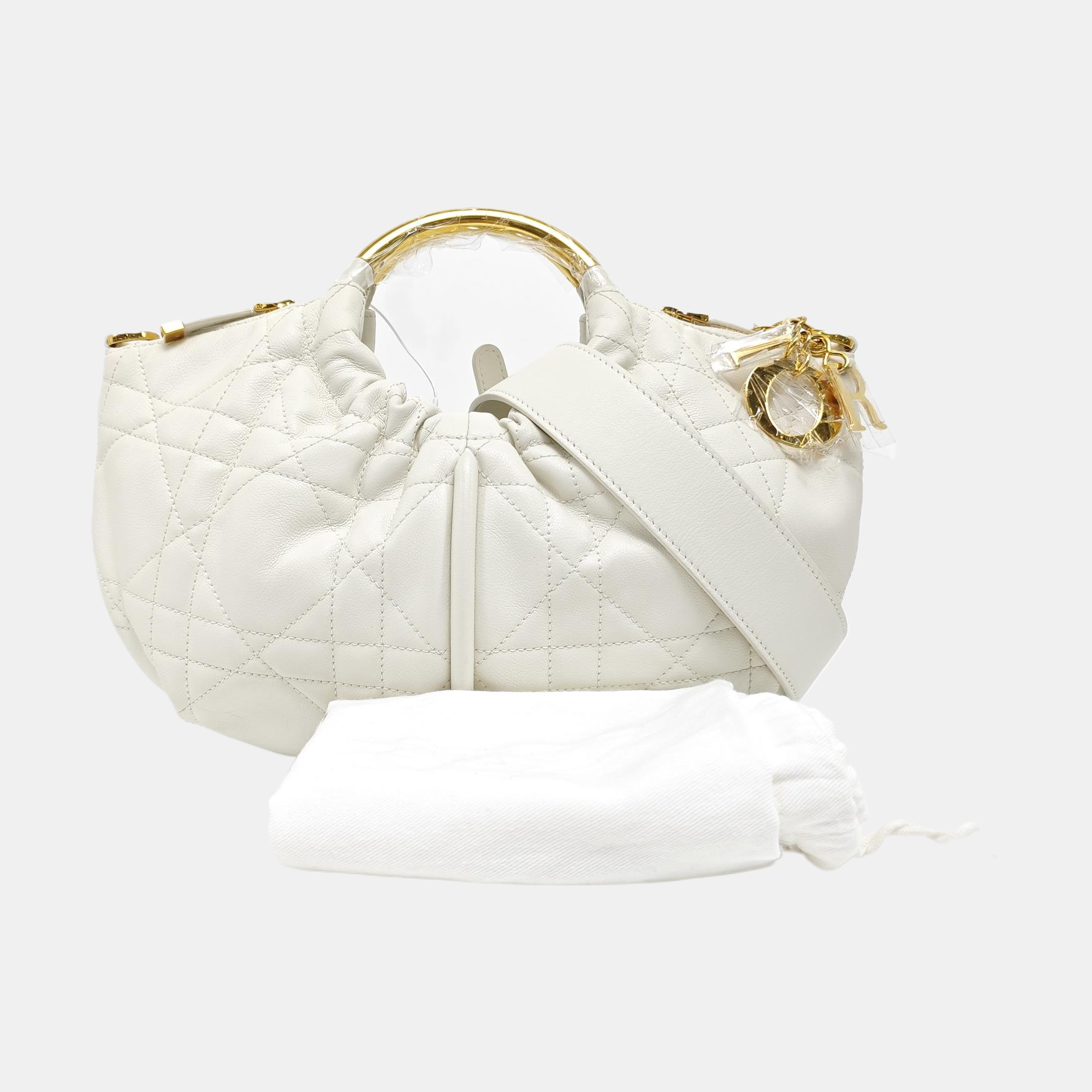 Cannage Calfskin Shoulder Bag White